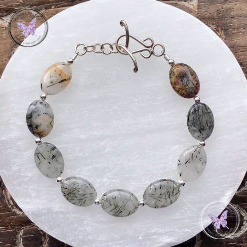 Tourmaline Quartz Crystal Silver Bracelet With Silver Toggle Clasp